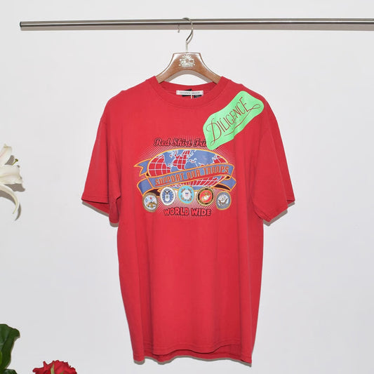 【USED】STICKER LOGOPRINT T-SHIRTSーRED